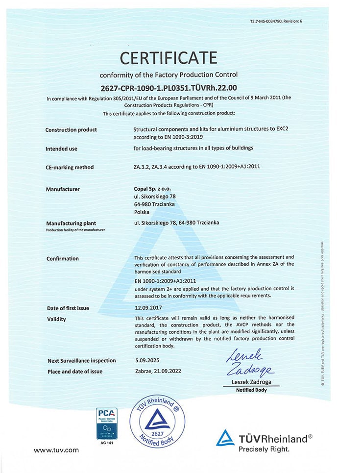 certificate EN 1090-1